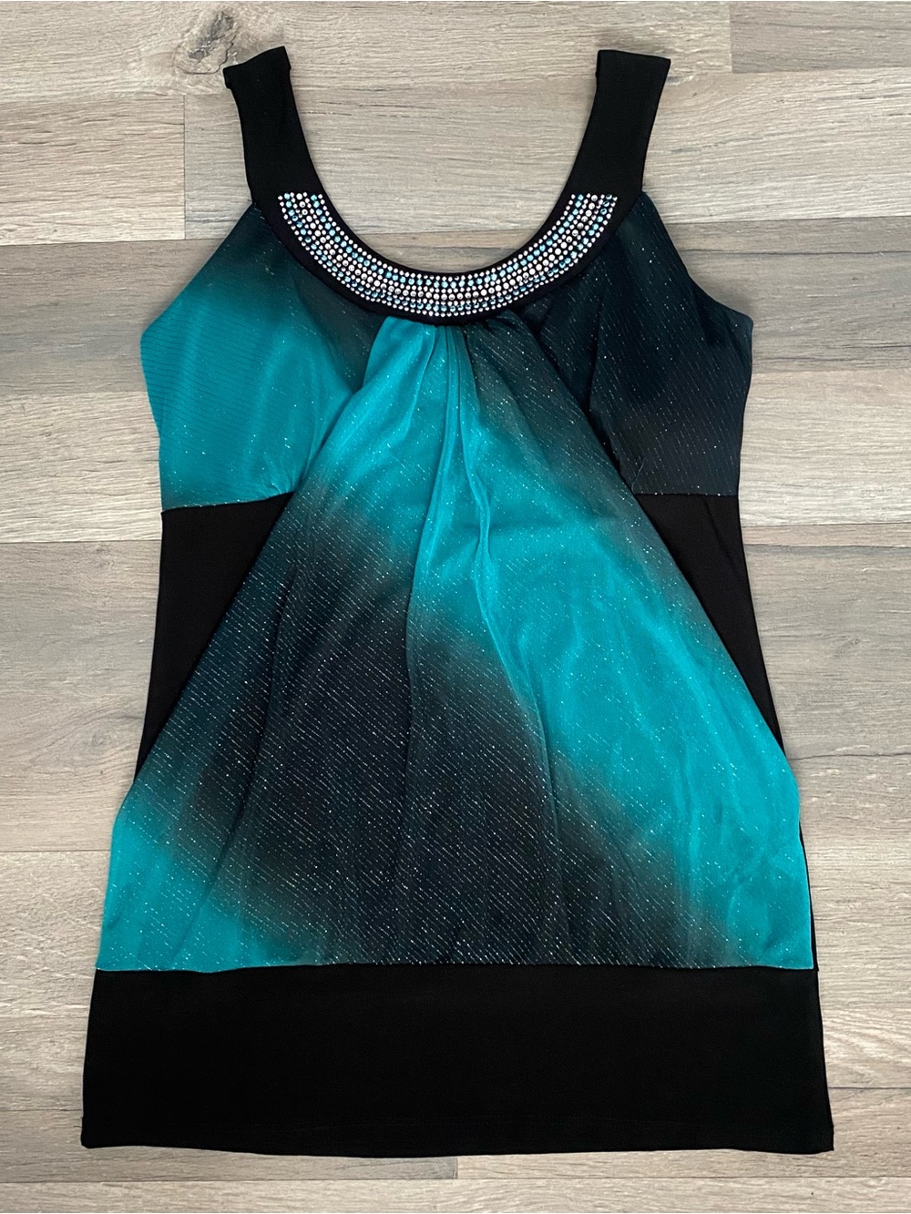 Vintage Y2K GiDani Ombre Blue Black Rhinestone Glitter Halter Top